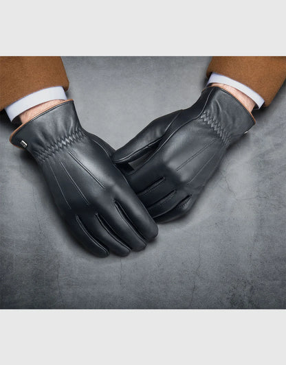 Men's Ridged Leather Touchscreen Gloves