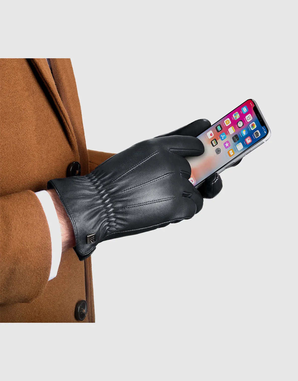 Men's Ridged Leather Touchscreen Gloves