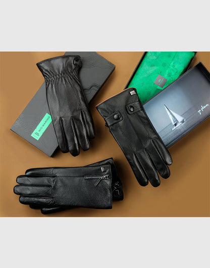 Men's Ridged Leather Touchscreen Gloves