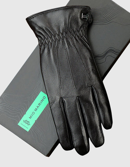 Men's Ridged Leather Touchscreen Gloves