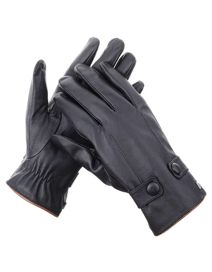 Men's Buttoned Flap Touchscreen Leather Gloves