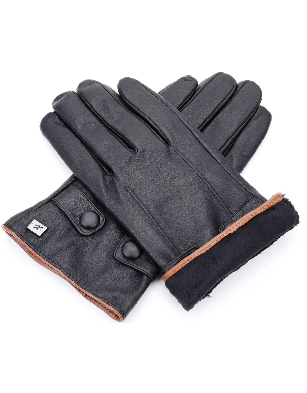 Men's Buttoned Flap Touchscreen Leather Gloves