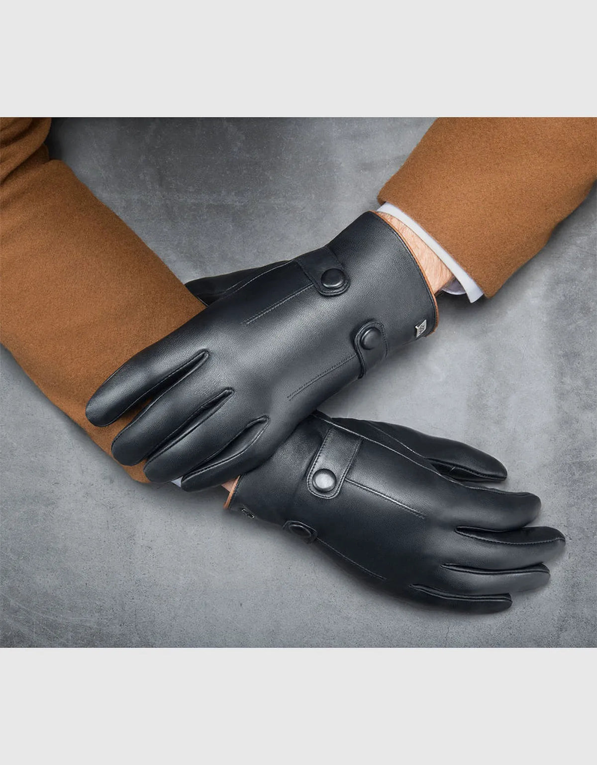 Men's Buttoned Flap Touchscreen Leather Gloves
