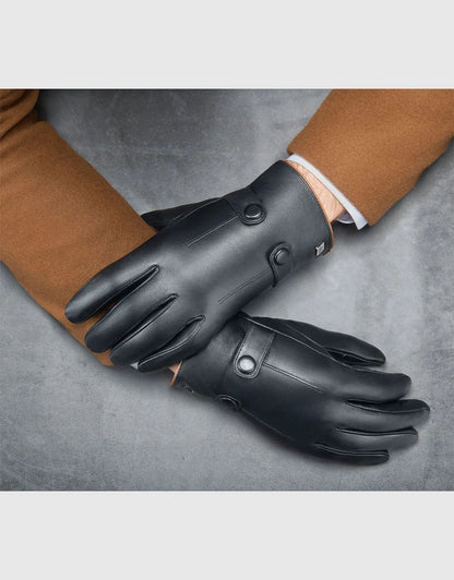 Men's Buttoned Flap Touchscreen Leather Gloves