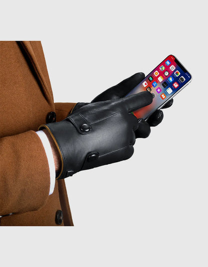 Men's Buttoned Flap Touchscreen Leather Gloves