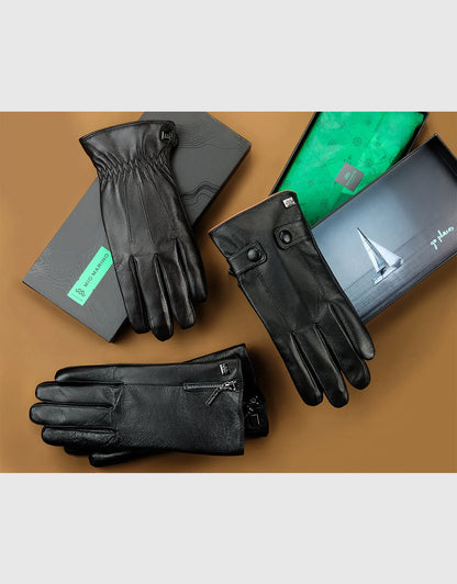 Men's Buttoned Flap Touchscreen Leather Gloves