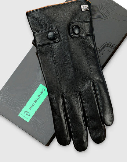 Men's Buttoned Flap Touchscreen Leather Gloves