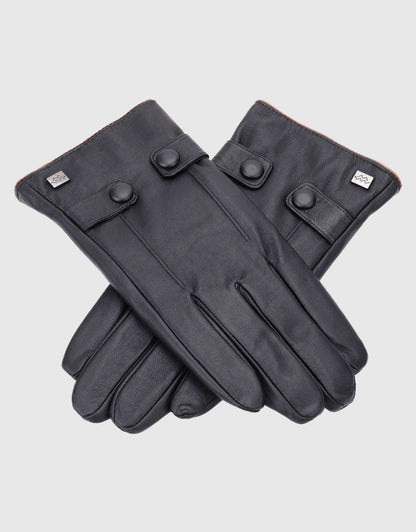 Men's Buttoned Flap Touchscreen Leather Gloves