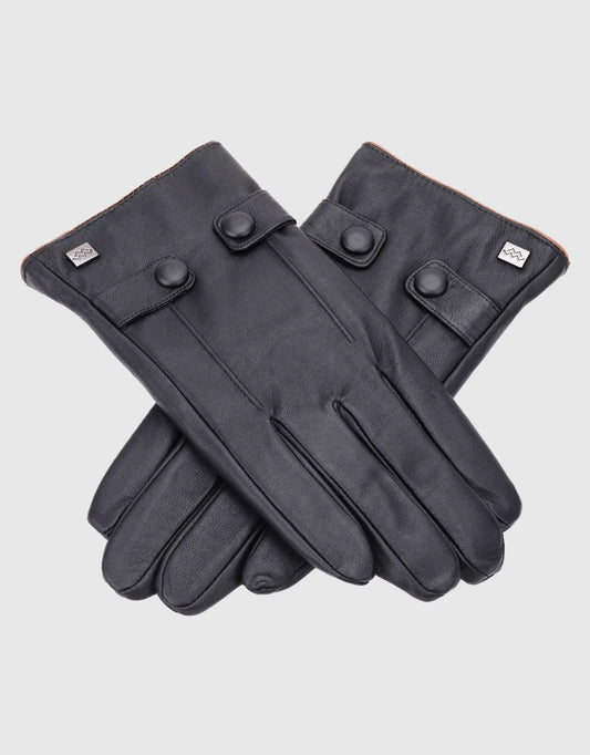 Men's Buttoned Flap Touchscreen Leather Gloves