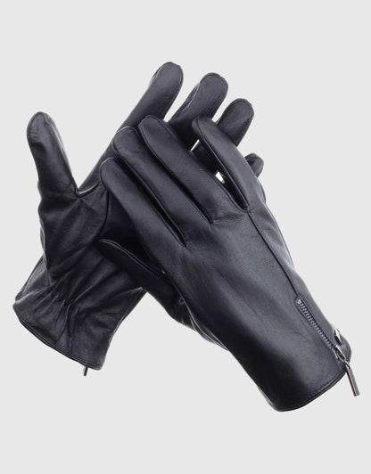 Men's Half Zipper Touchscreen Leather Gloves