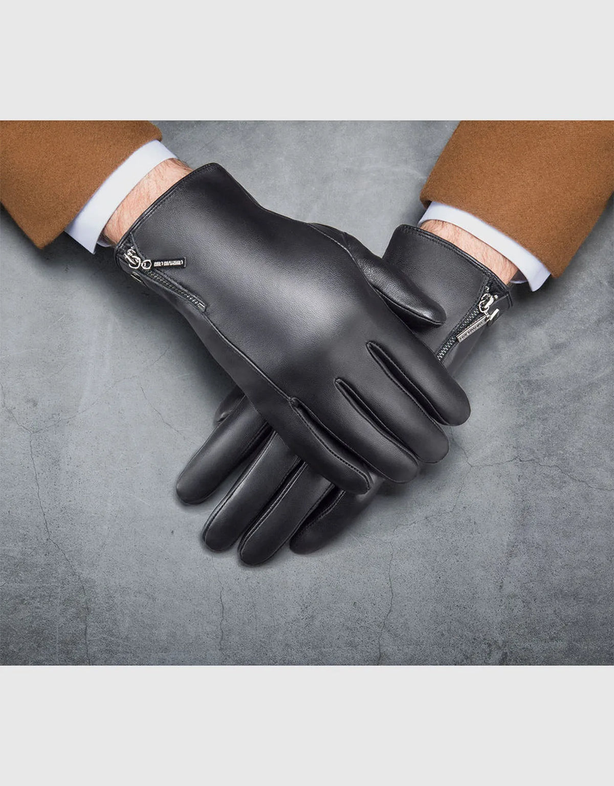 Men's Half Zipper Touchscreen Leather Gloves