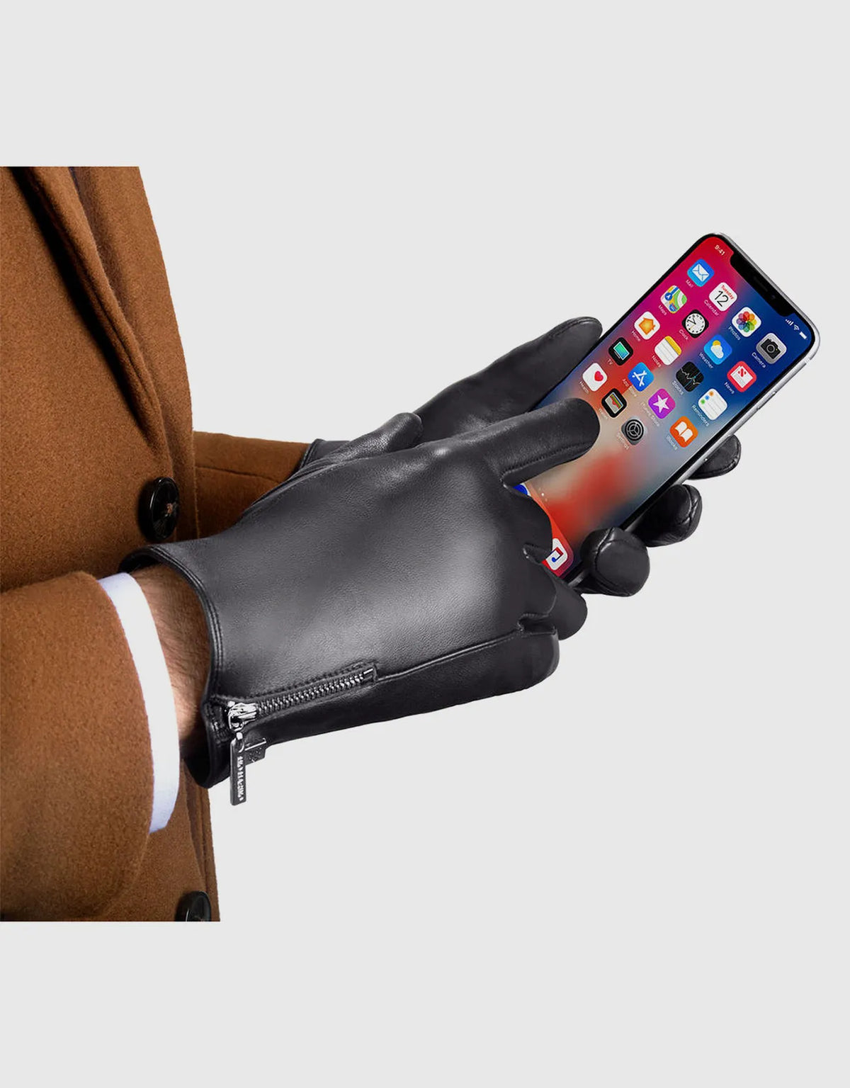 Men's Half Zipper Touchscreen Leather Gloves