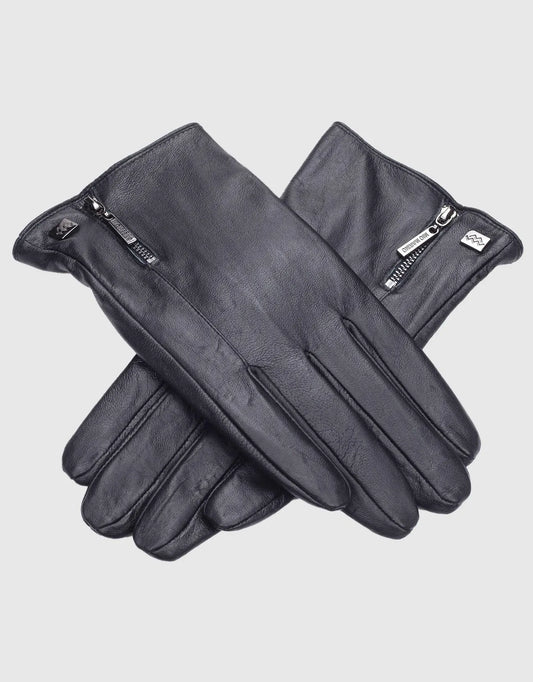 Men's Half Zipper Touchscreen Leather Gloves