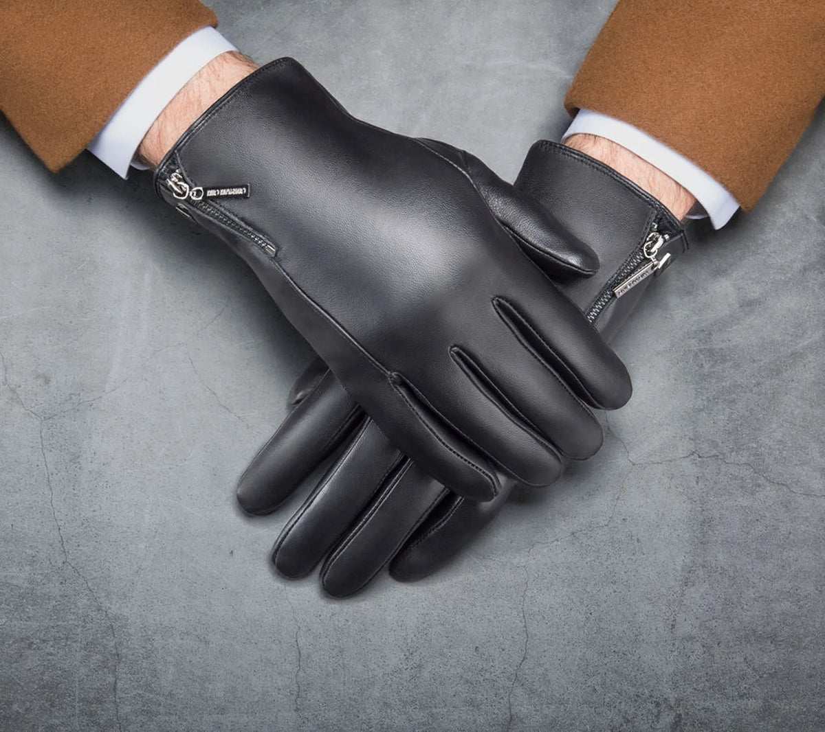 Half Zipper Real Leather Gloves