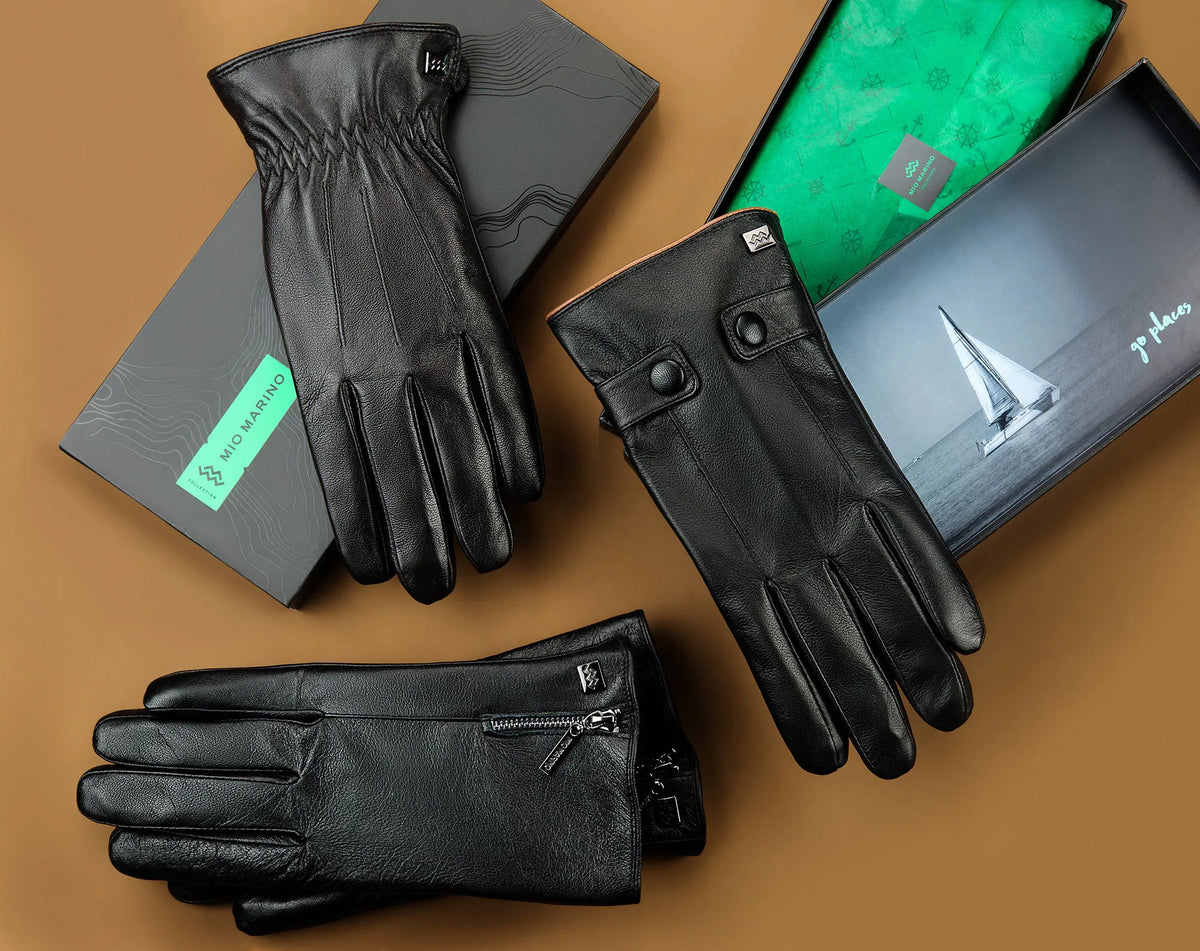 Half Zipper Real Leather Gloves