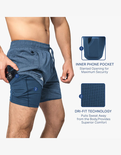 Zilpu Mens Quick Dry Athletic Performance Shorts wi/Zipper Pocket (5 inch)