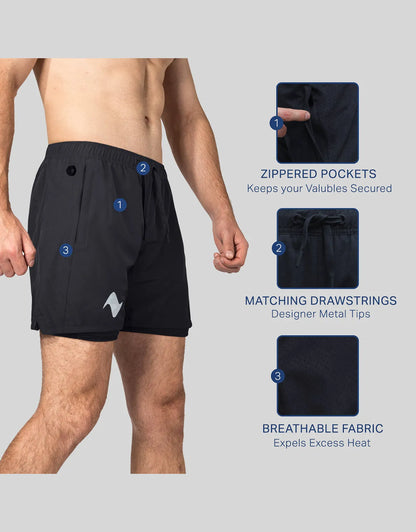 Zilpu Mens Quick Dry Athletic Performance Shorts wi/Zipper Pocket (5 inch)
