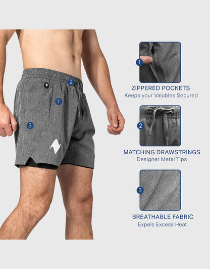 Zilpu Mens Quick Dry Athletic Performance Shorts wi/Zipper Pocket (5 inch)