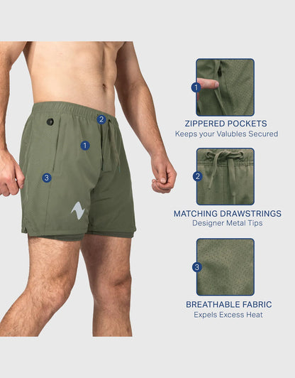 Zilpu Mens Quick Dry Athletic Performance Shorts wi/Zipper Pocket (5 inch)