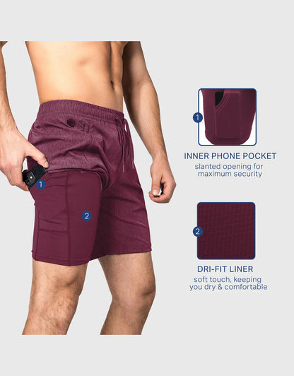 Zilpu Mens Quick Dry Athletic Performance Shorts wi/Zipper Pocket (7 inch)