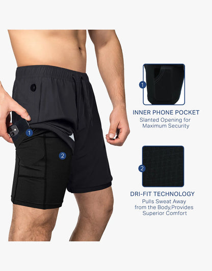 Zilpu Mens Quick Dry Athletic Performance Shorts wi/Zipper Pocket (7 inch)