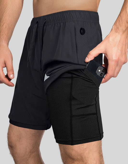 Zilpu Mens Quick Dry Athletic Performance Shorts wi/Zipper Pocket (7 inch)