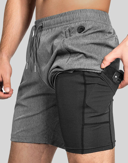 Zilpu Mens Quick Dry Athletic Performance Shorts wi/Zipper Pocket (7 inch)