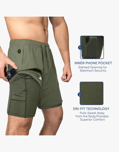 Zilpu Mens Quick Dry Athletic Performance Shorts wi/Zipper Pocket (7 inch)