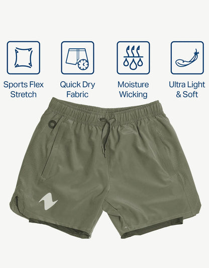 Zilpu Mens Quick Dry Athletic Performance Shorts wi/Zipper Pocket (7 inch)
